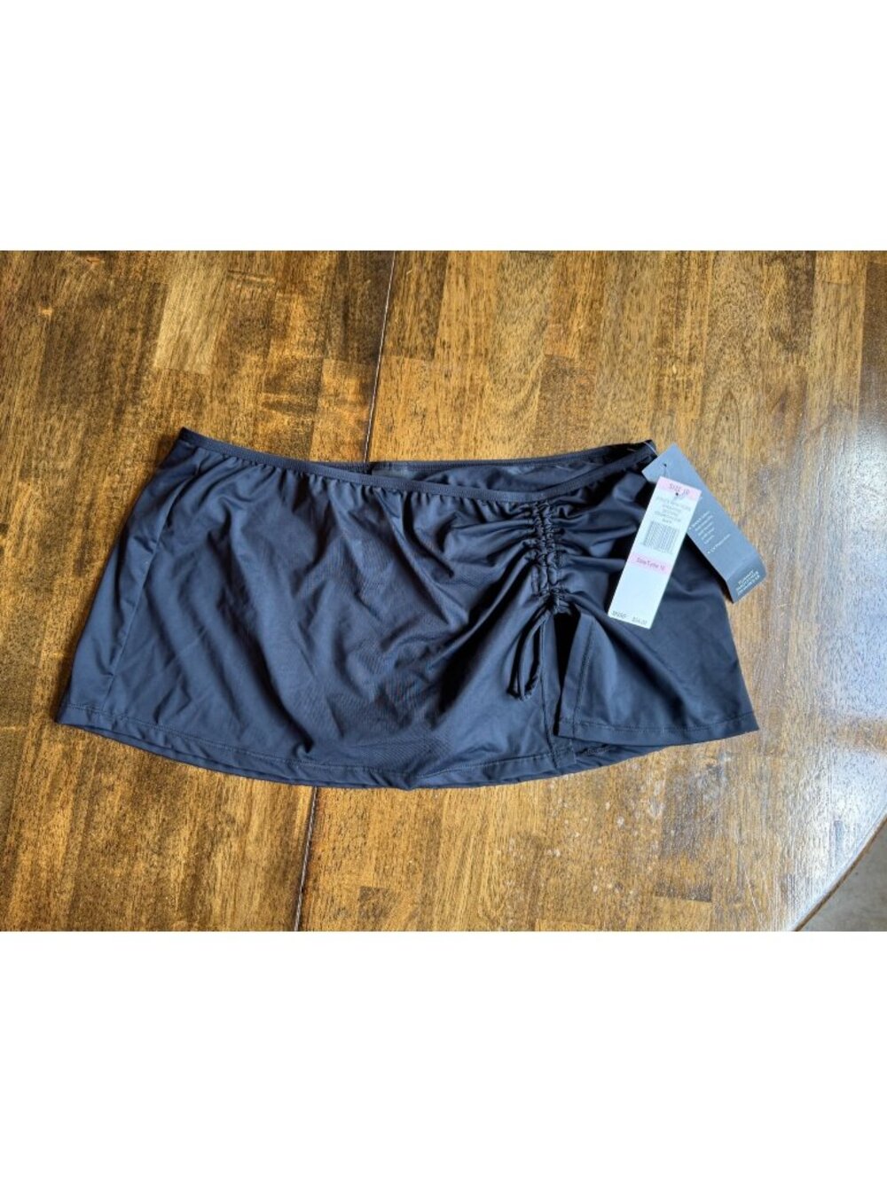 Jones New York Black Tummy Smoother Swim Bikini Skirt Skort 10 side drawstring